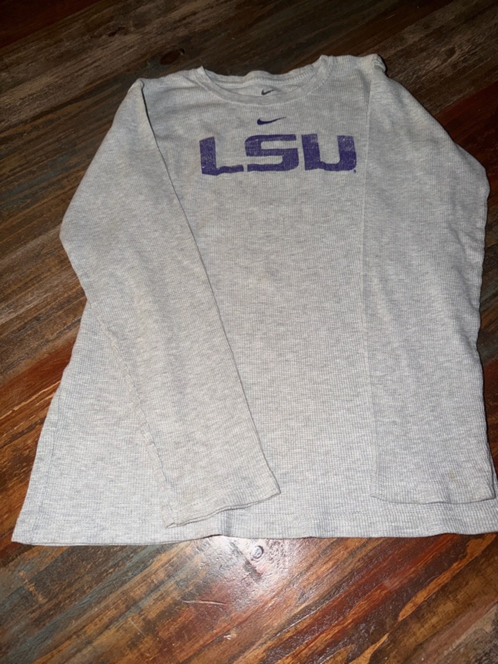 Nike Light Gray LSU BOYS XL Waffle Knit Long Sleeve with Purple Accent